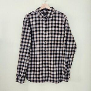 Banana Republic Shirt Mens XL Plaid LS Untucked Fit Pocket Preppy Cottage Casual